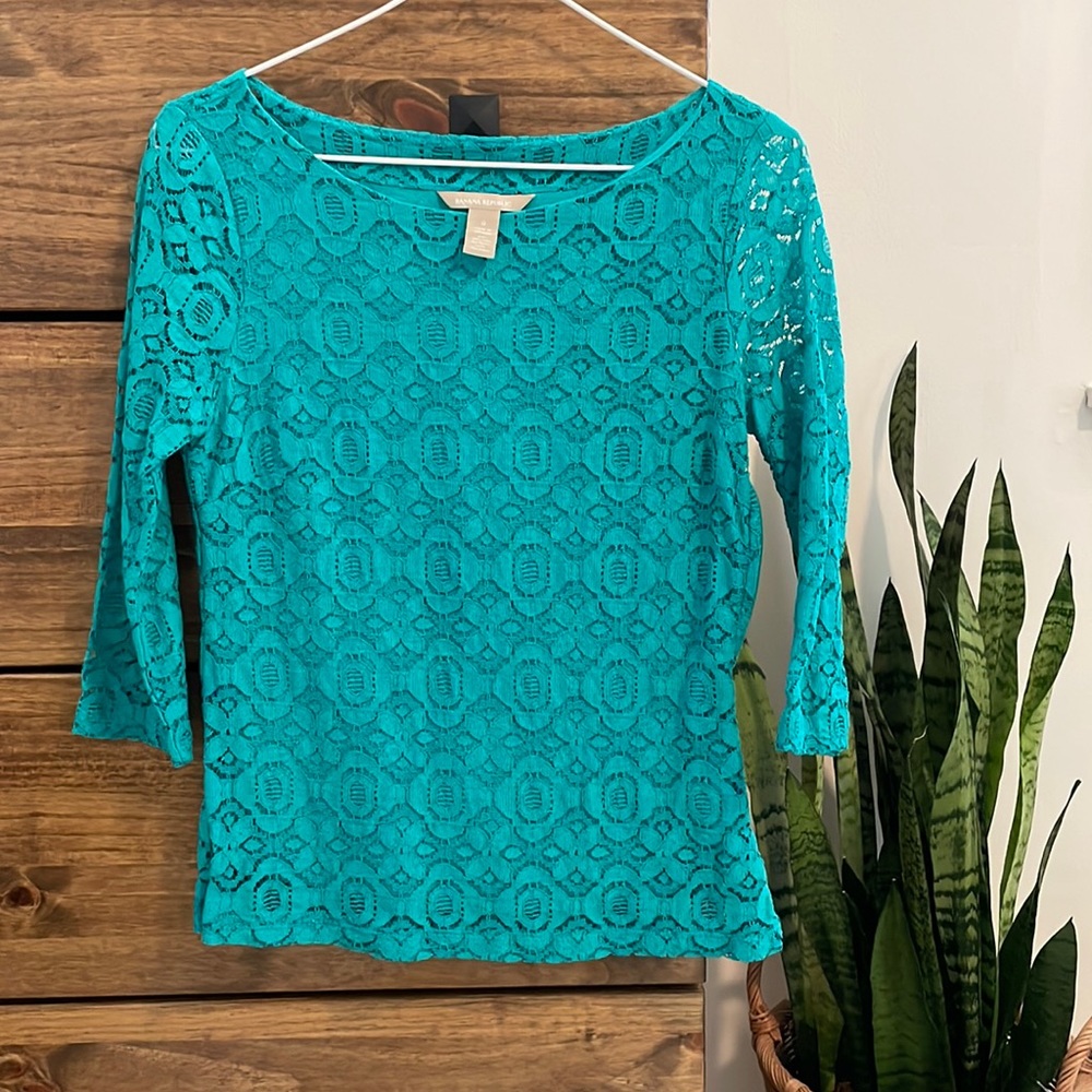 Teal Lace 3/4 Length Sleeve Top